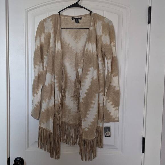 Inc International Concepts XS Womens Cardigan Open Front Fringe Cream Camel Boho - Picture 1 of 6